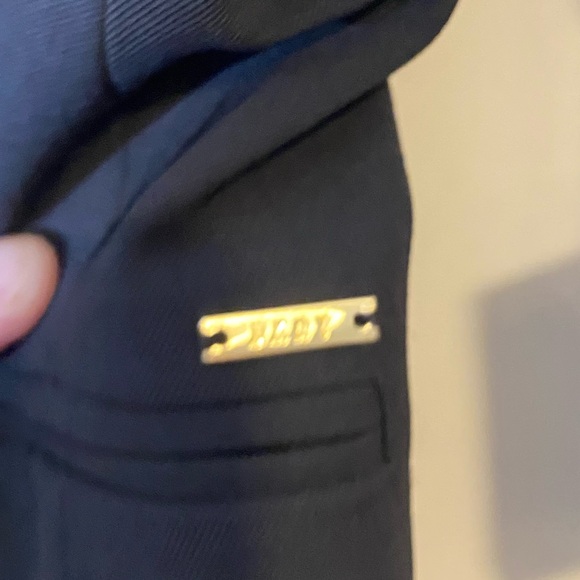 DKNY Double Breasted Vest. Black with Gold Buttons and Gold Logo Embellishments - Picture 7 of 12